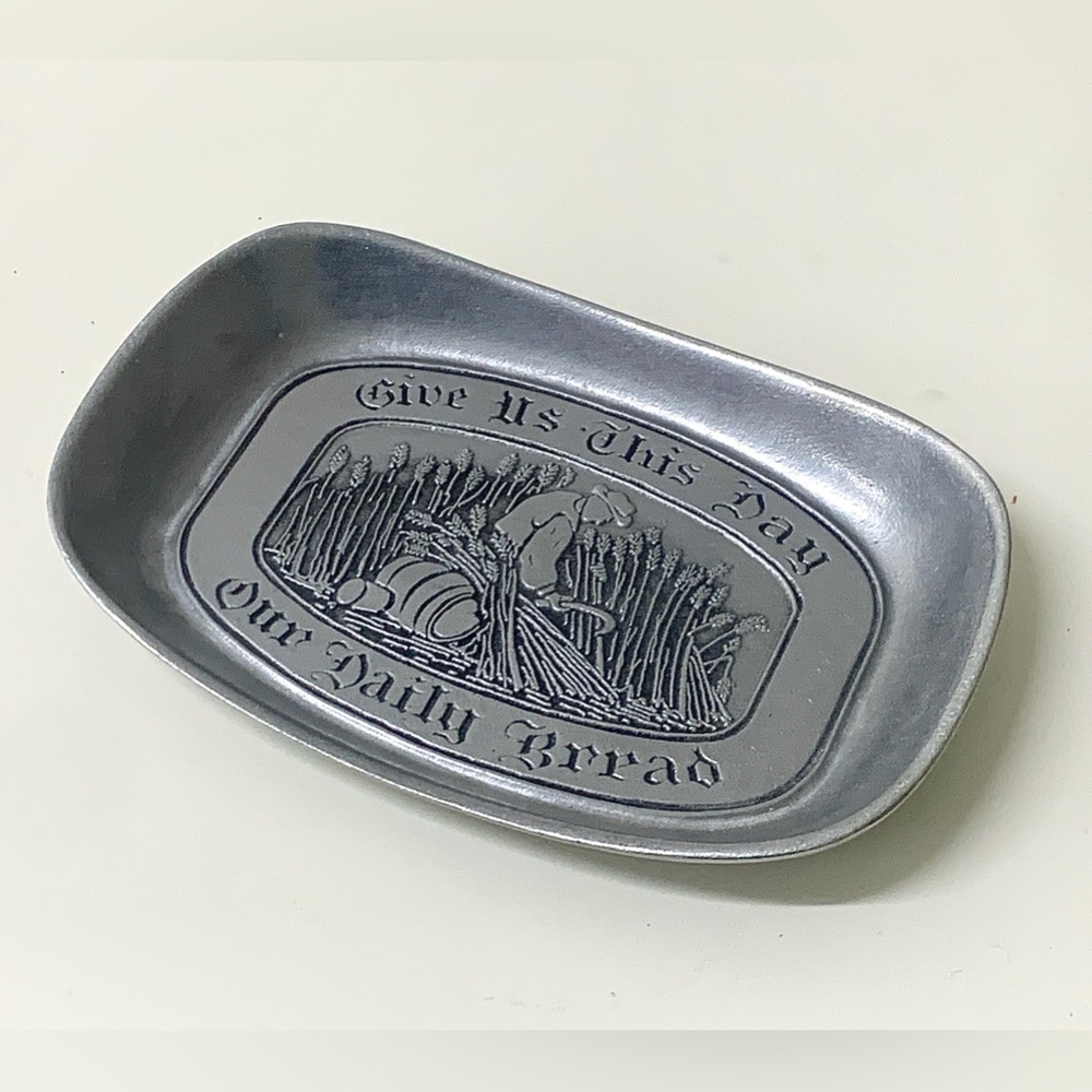 Mid Century Vtg Wilton Armetale RWP The Lord’s Prayer Solid Pewter Bread Plate
